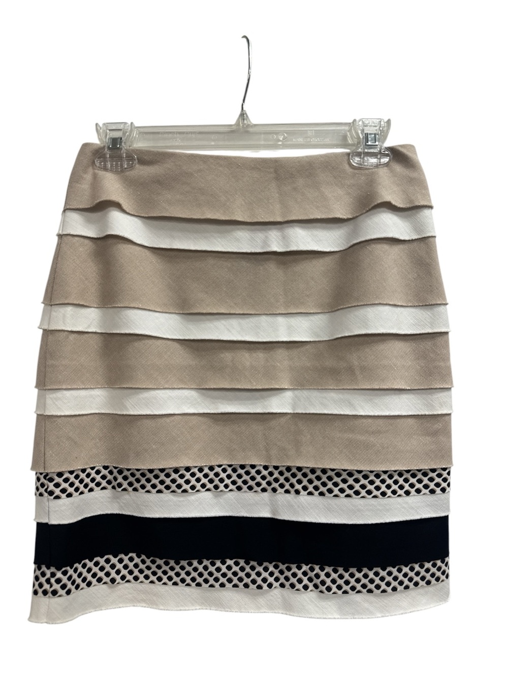 White House Black Market Beige, White & Black Tiered Pencil Skirt Size S